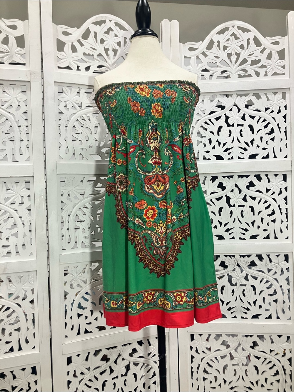 Flying Tomato Green Floral Strapless Paisley Dress
